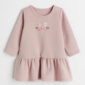 Pink Quilted Baby Dress with Floral Embroidery